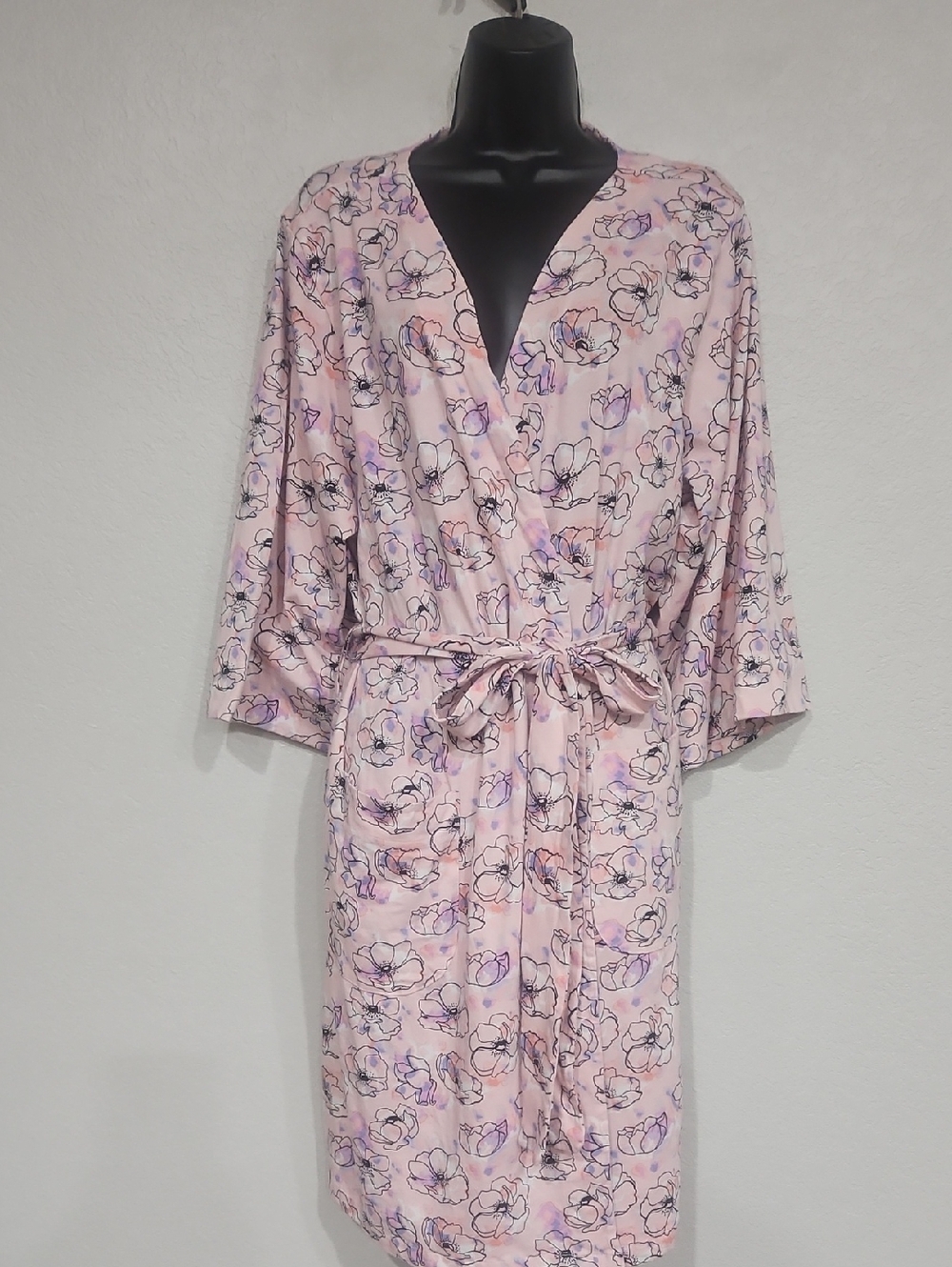 Vera Bradley | Women's Pastel Pink Floral 3/4 Kimono Sleeves Loungewear Robe S/M